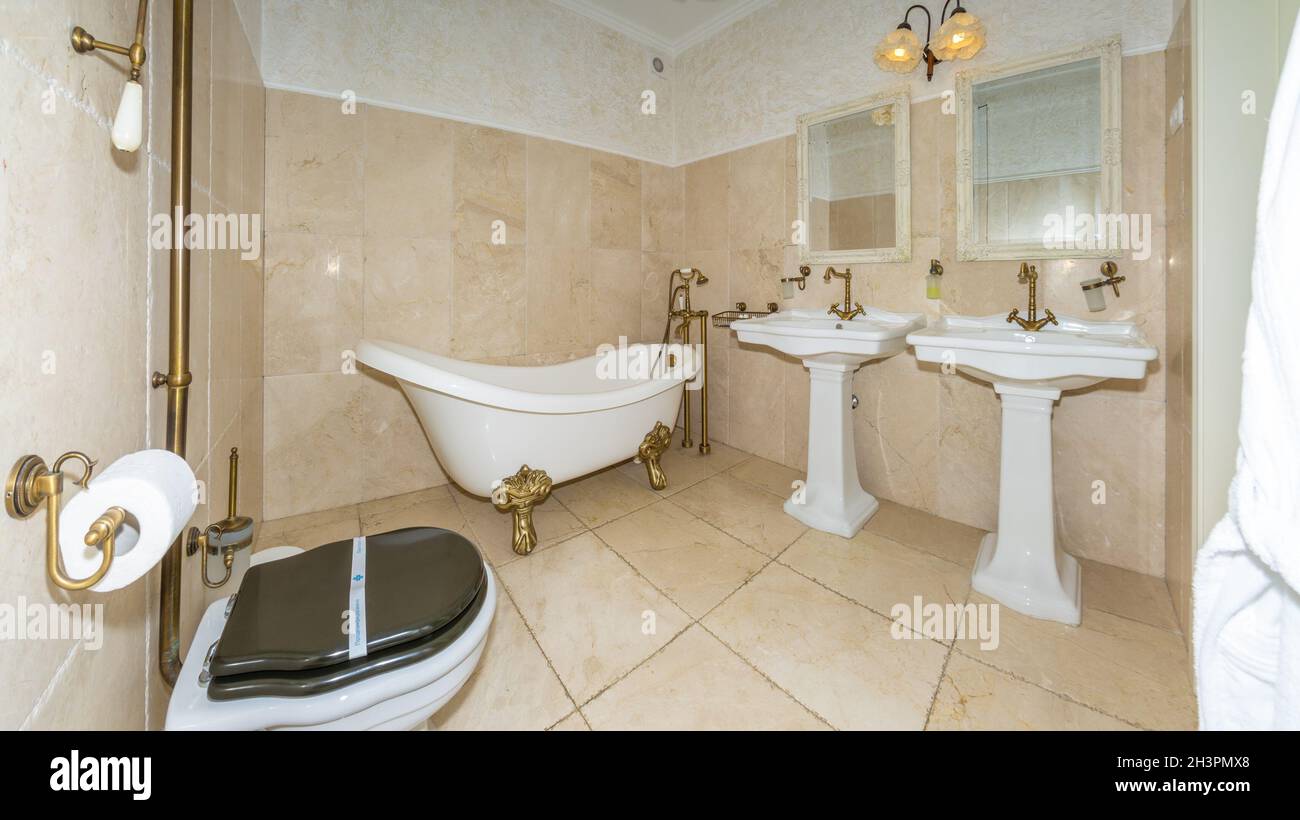 Modern bathroom interior combined with toilet. Shower room and toilet