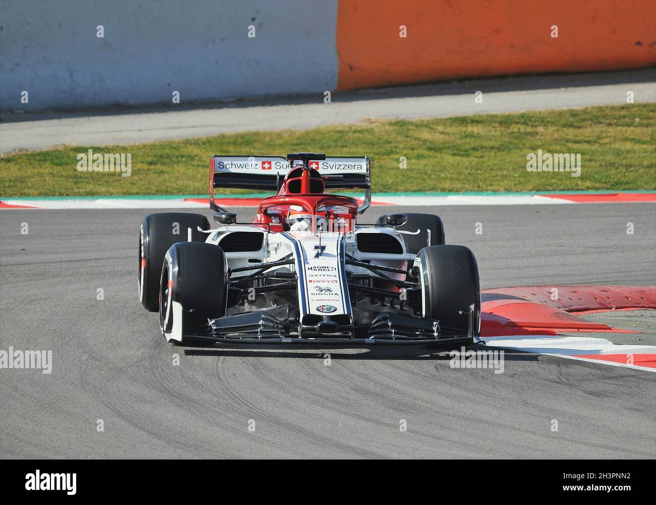 Kimi Räikkönen-Sauber in the pre-season training sessions of the Barcelona Catalonia circuit in 2019, Spain Stock Photo