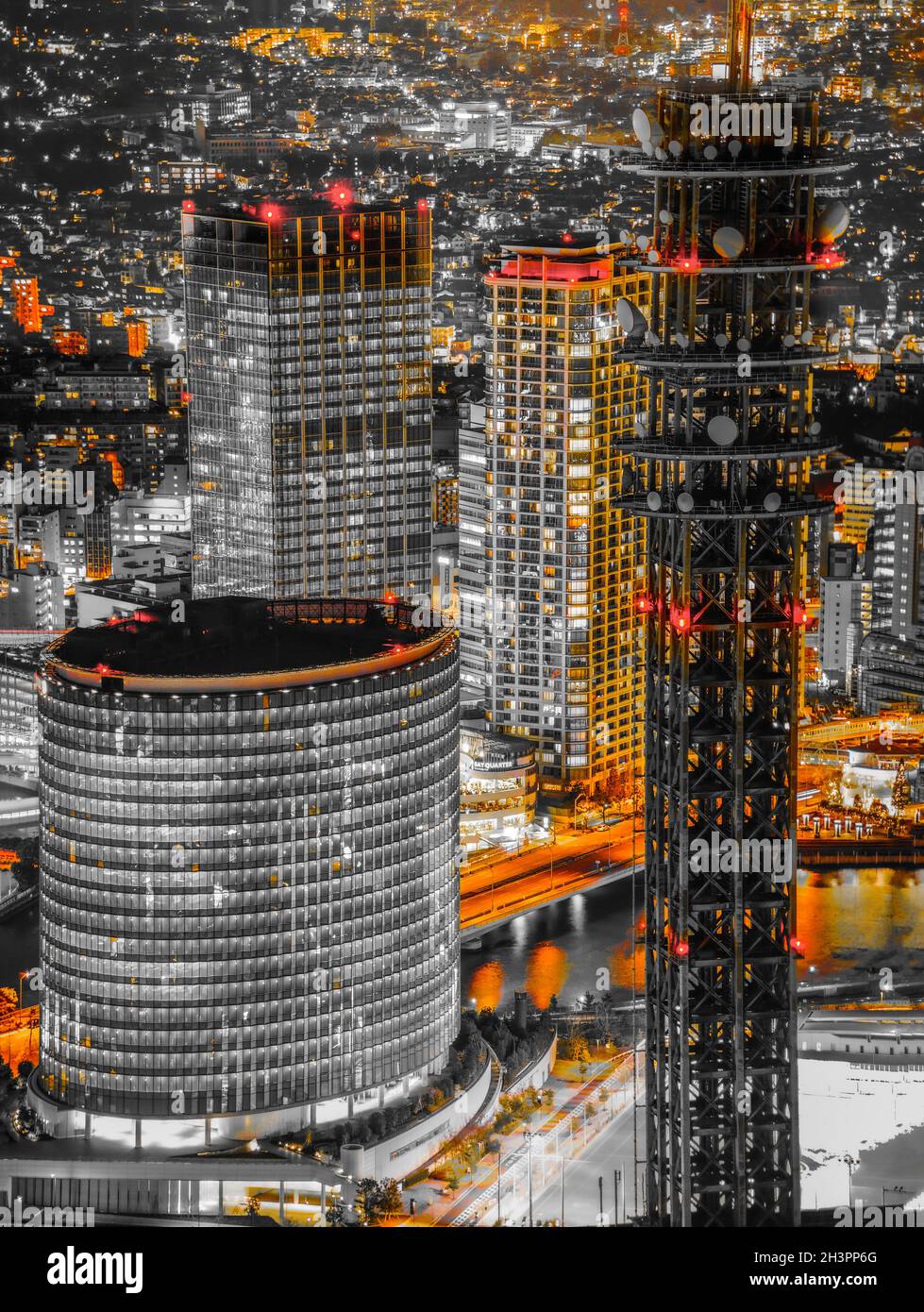 Yokohama night view (single-color processing: orange color) Stock Photo