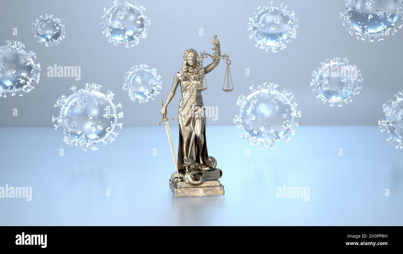 Lady Justice Statue Corona Viruses Stock Photo