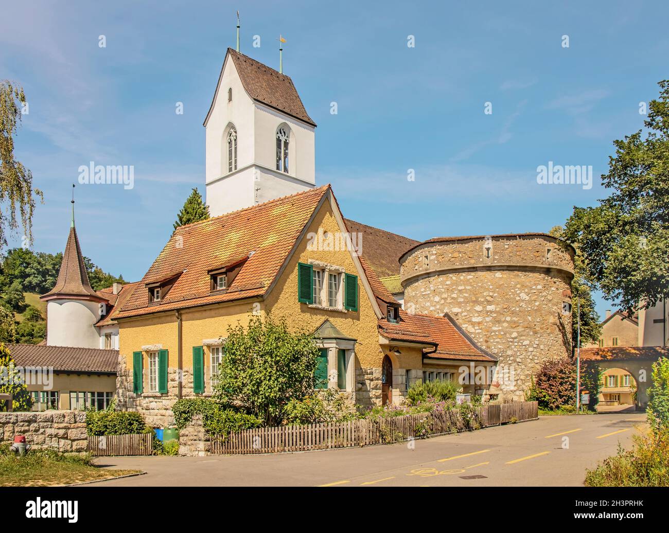 Reformed Church, StapferhÃ¼sli and Archive Tower, Brugg, Switzerland Stock Photo