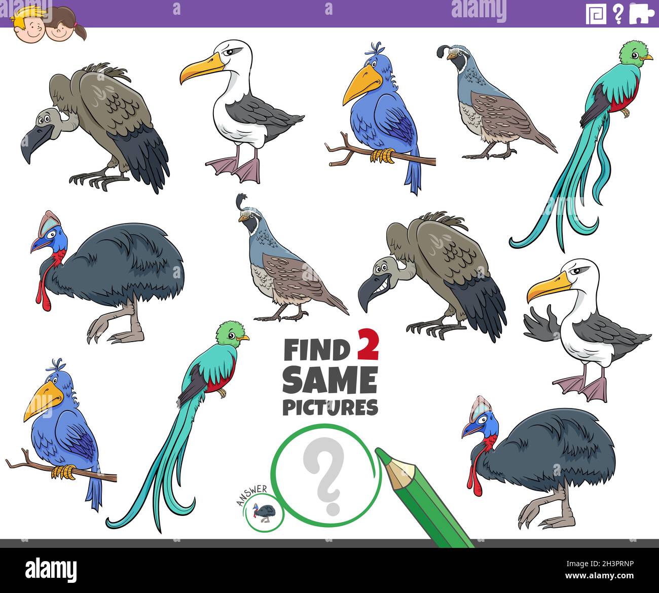 Find two same cartoon dog characters educational game Stock Photo - Alamy