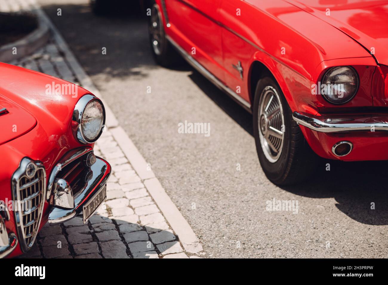 Cannes France - July 5, 2018: Retro car rally. French riviera. Nice - Cannes - Saint-Tropez. Red Alfa-Romeo Stock Photo