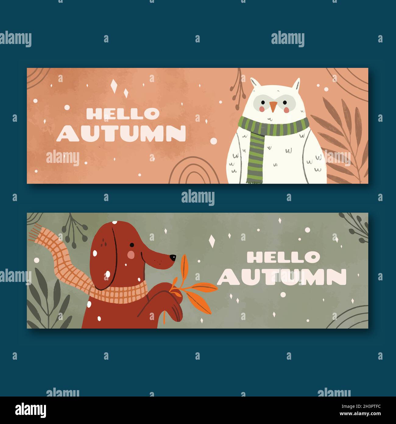 hand drawn horizontal autumn banners set vector design illustration ...