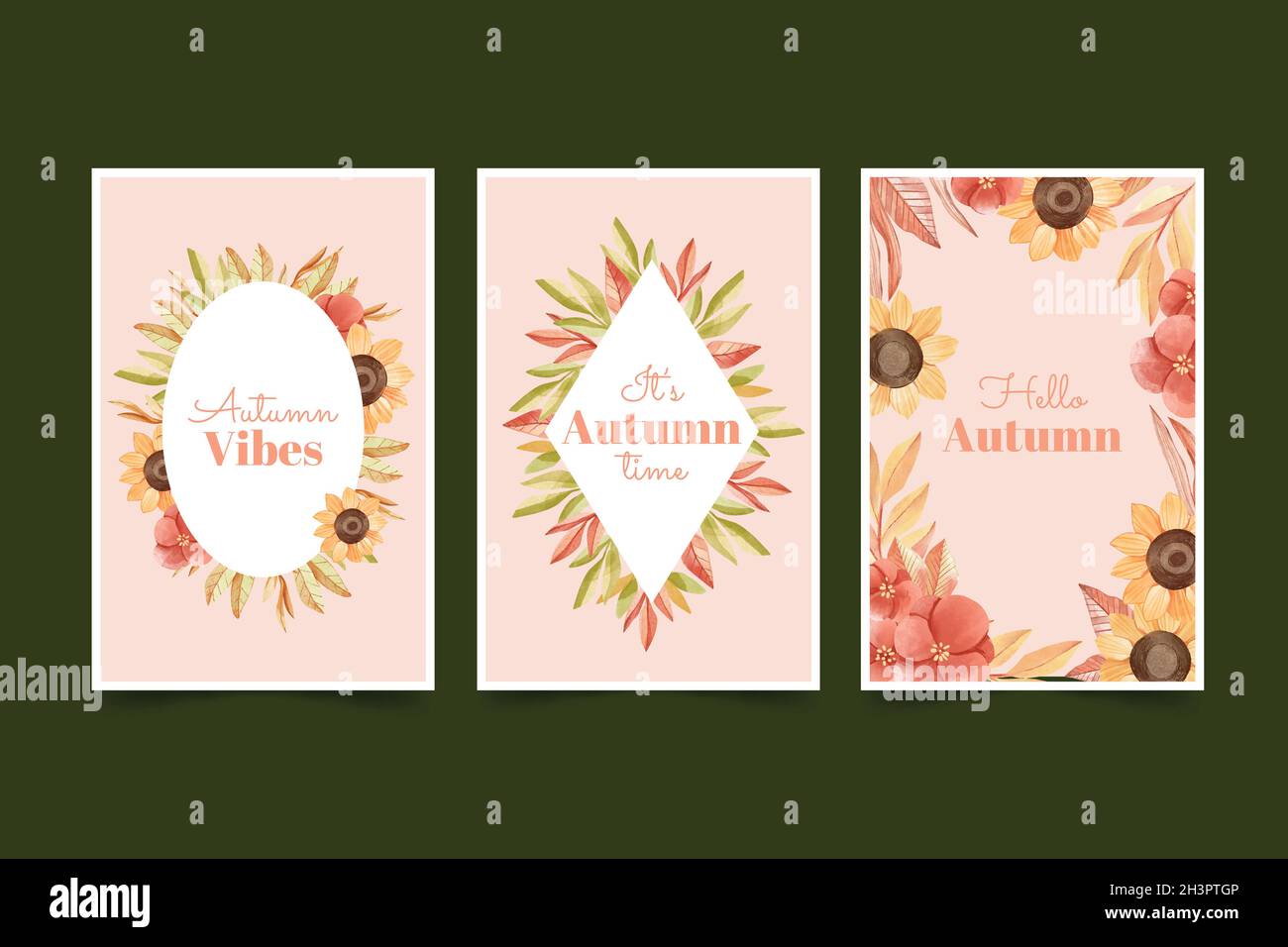 watercolor autumn cards collection vector design illustration Stock ...