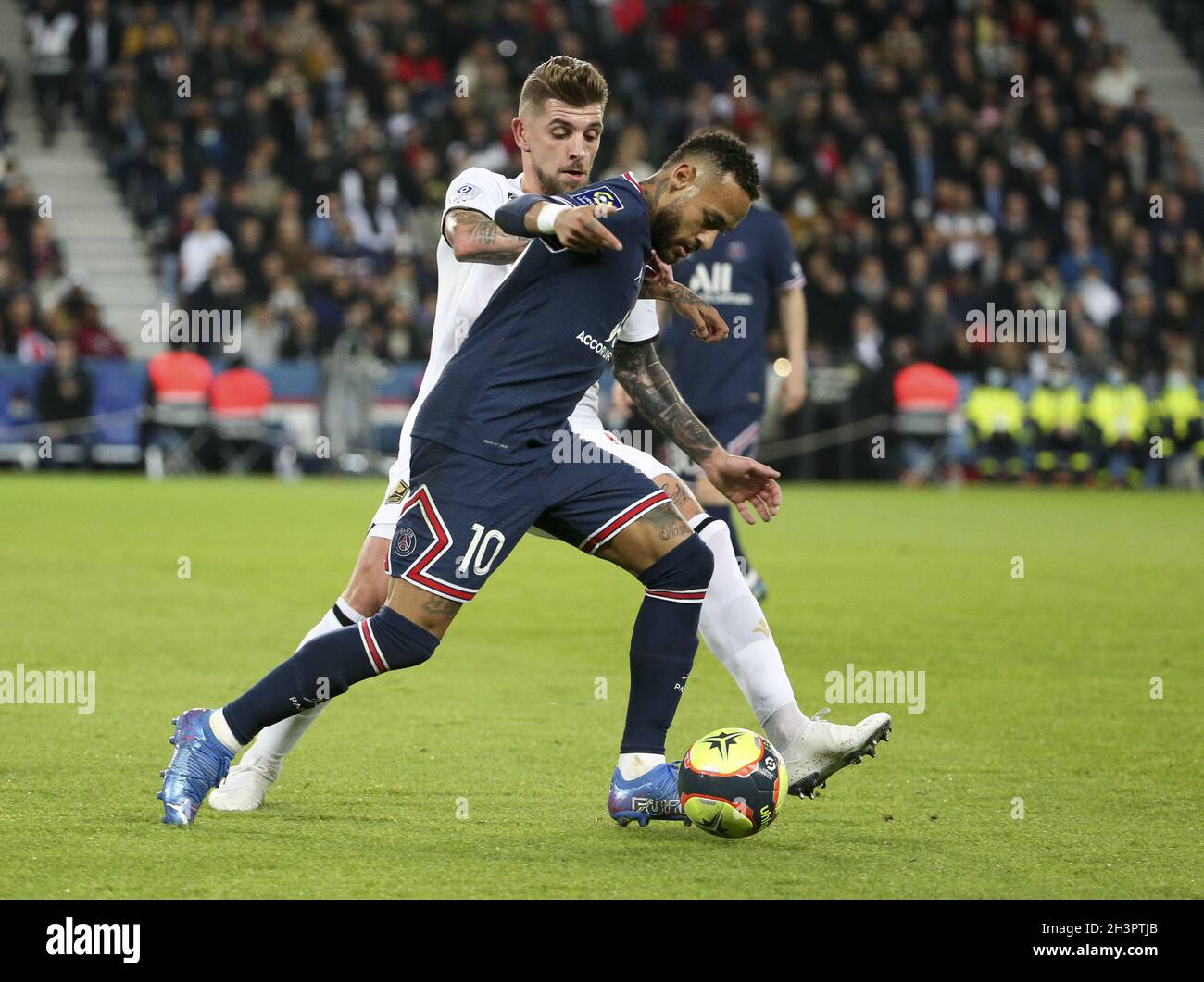 Paris, France. 29th Oct, 2021. Neymar Jr of PSG, Xeka of Lille during the  French championship Ligue 1 football match between Paris Saint-Germain and  LOSC Lille on October 29, 2021 at Parc