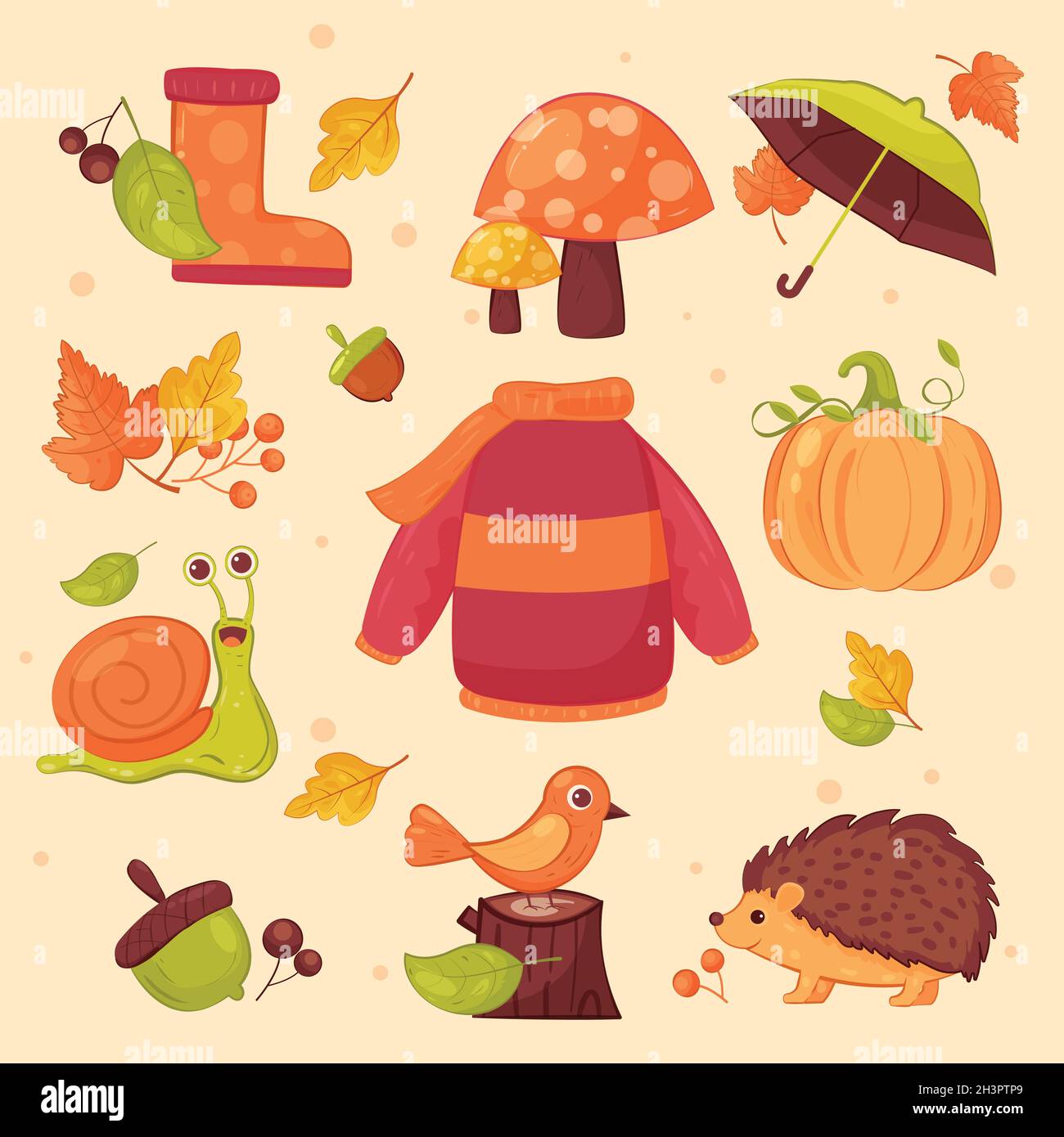 hand drawn flat autumn elements collection vector design illustration ...