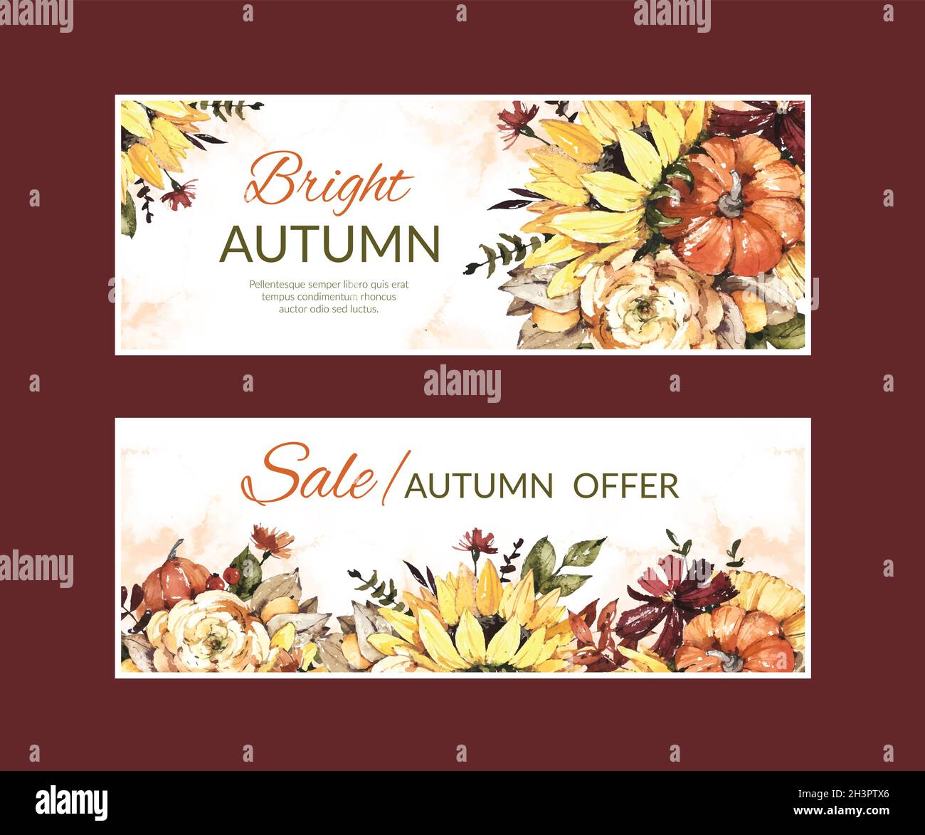 watercolor horizontal autumn sale banners set vector design ...
