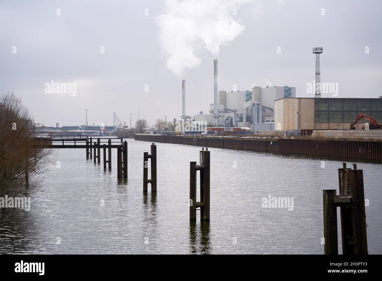 Industrial port in the north of the city of Magdeburg Stock Photo