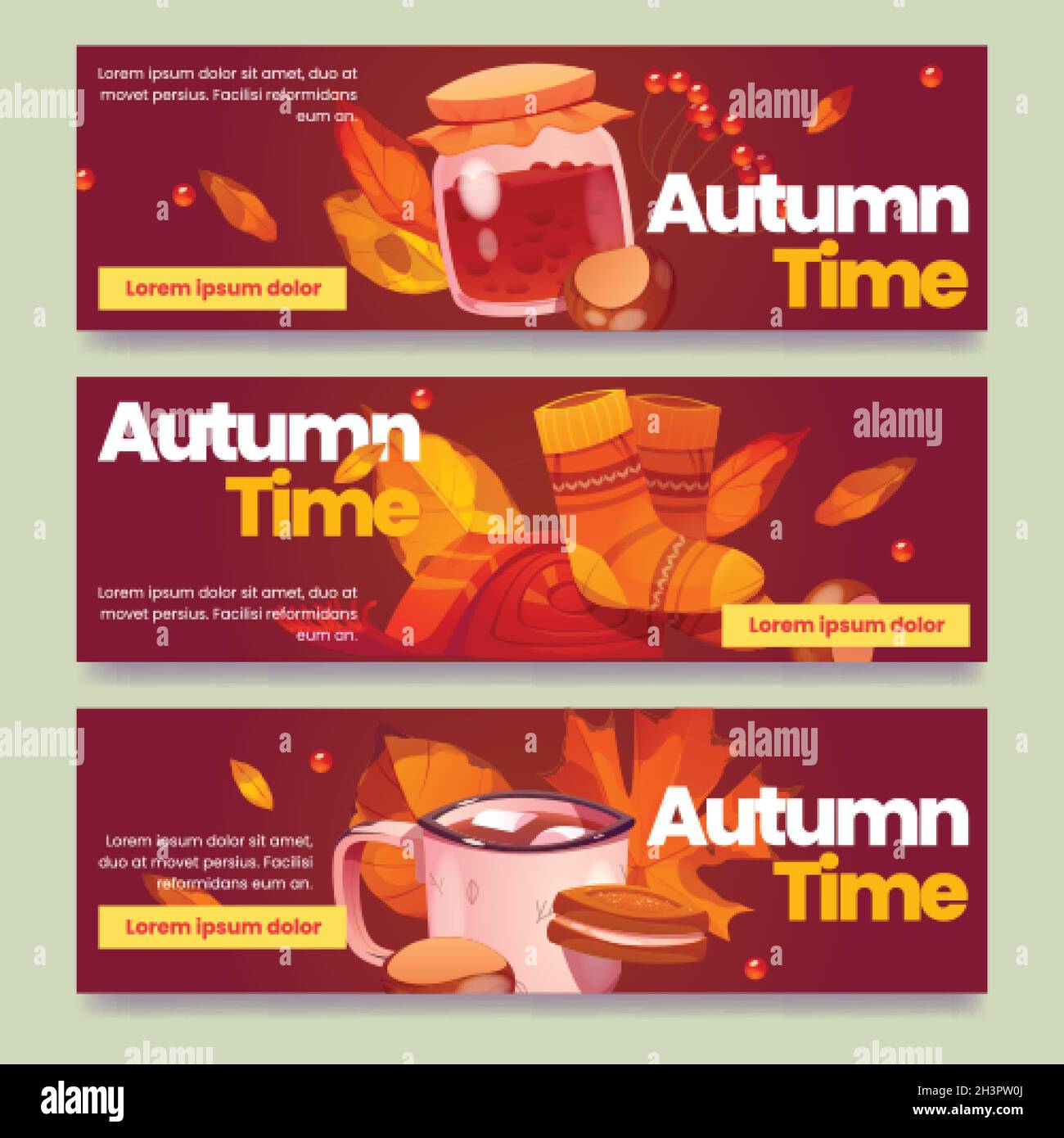 flat horizontal autumn banners set vector design illustration Stock Vector