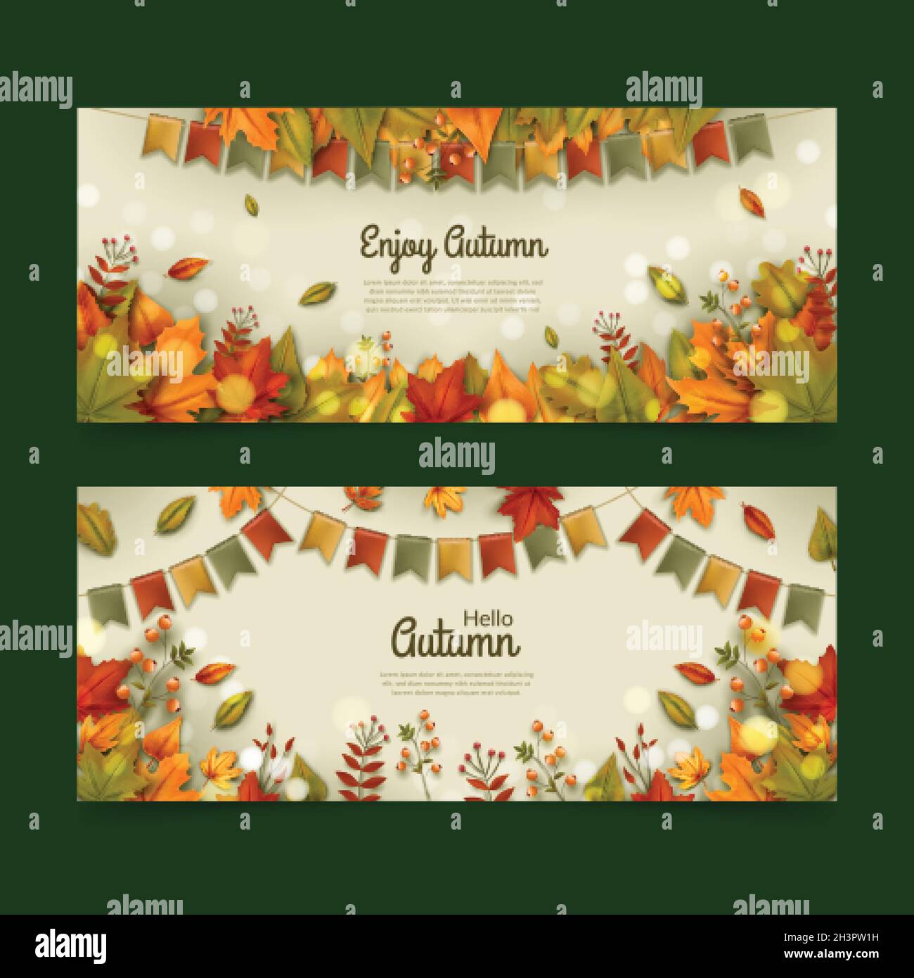 realistic autumn horizontal banners set vector design illustration Stock Vector
