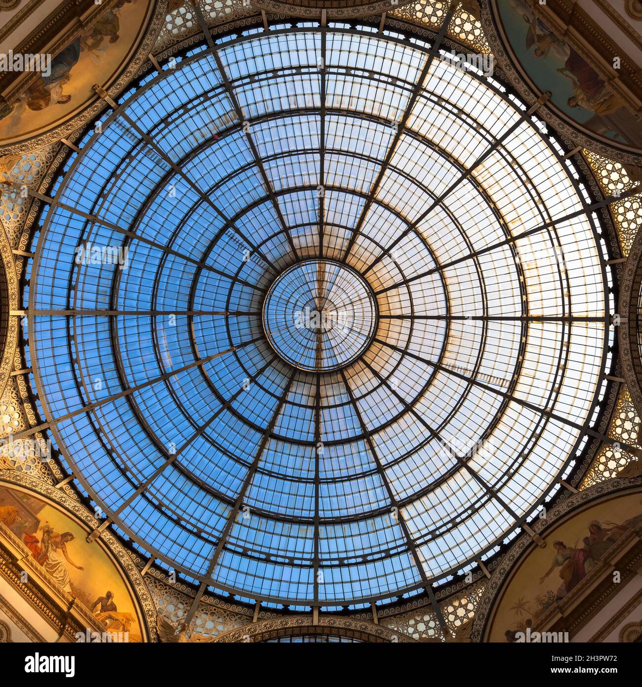 Architecture in Milan fashion Gallery, Italy. Dome roof architectural detail. Stock Photo