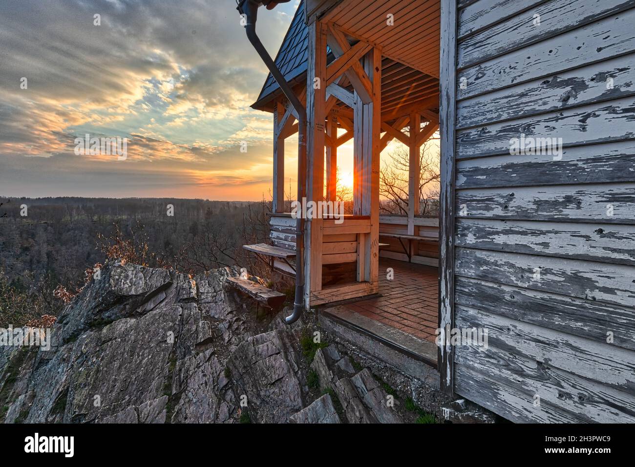 Sunset at the KÃ¶thener Hut in the Selketal Harz Mountains Stock Photo