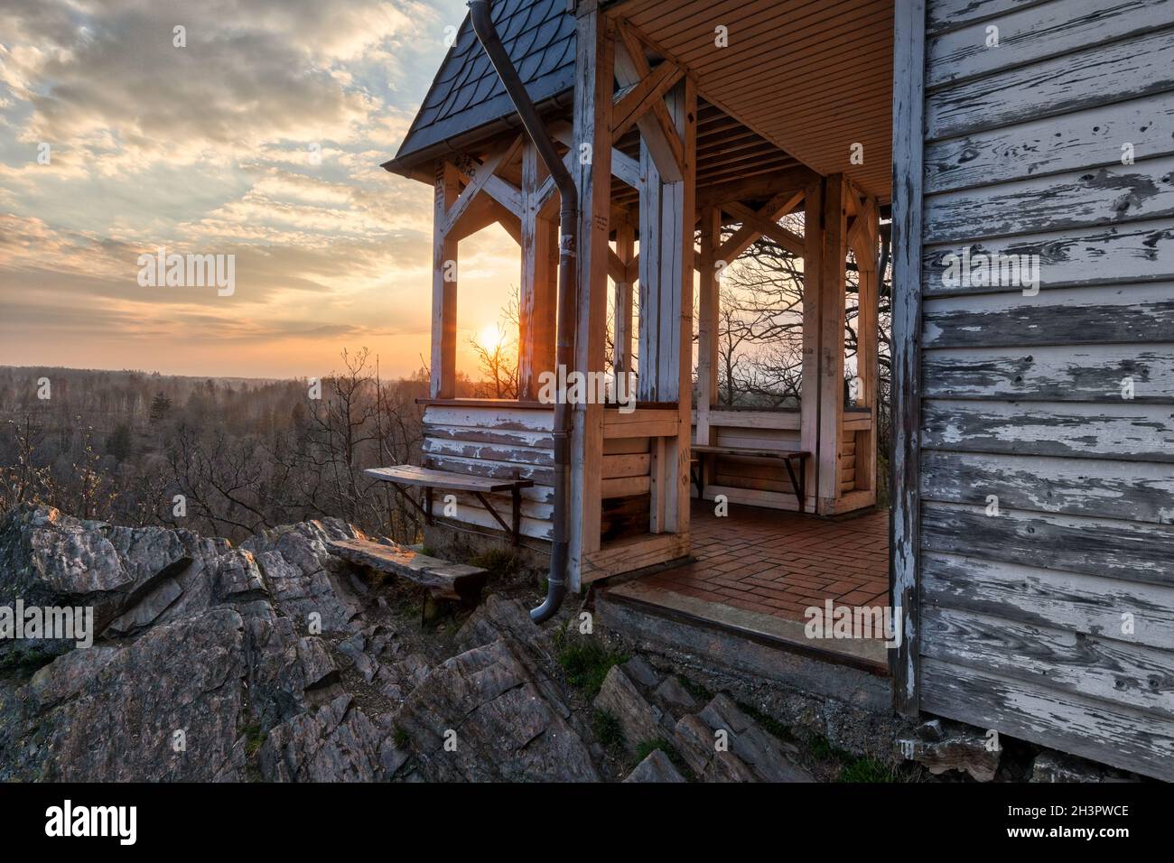 Sunset at the KÃ¶thener Hut in the Selketal Harz Mountains Stock Photo