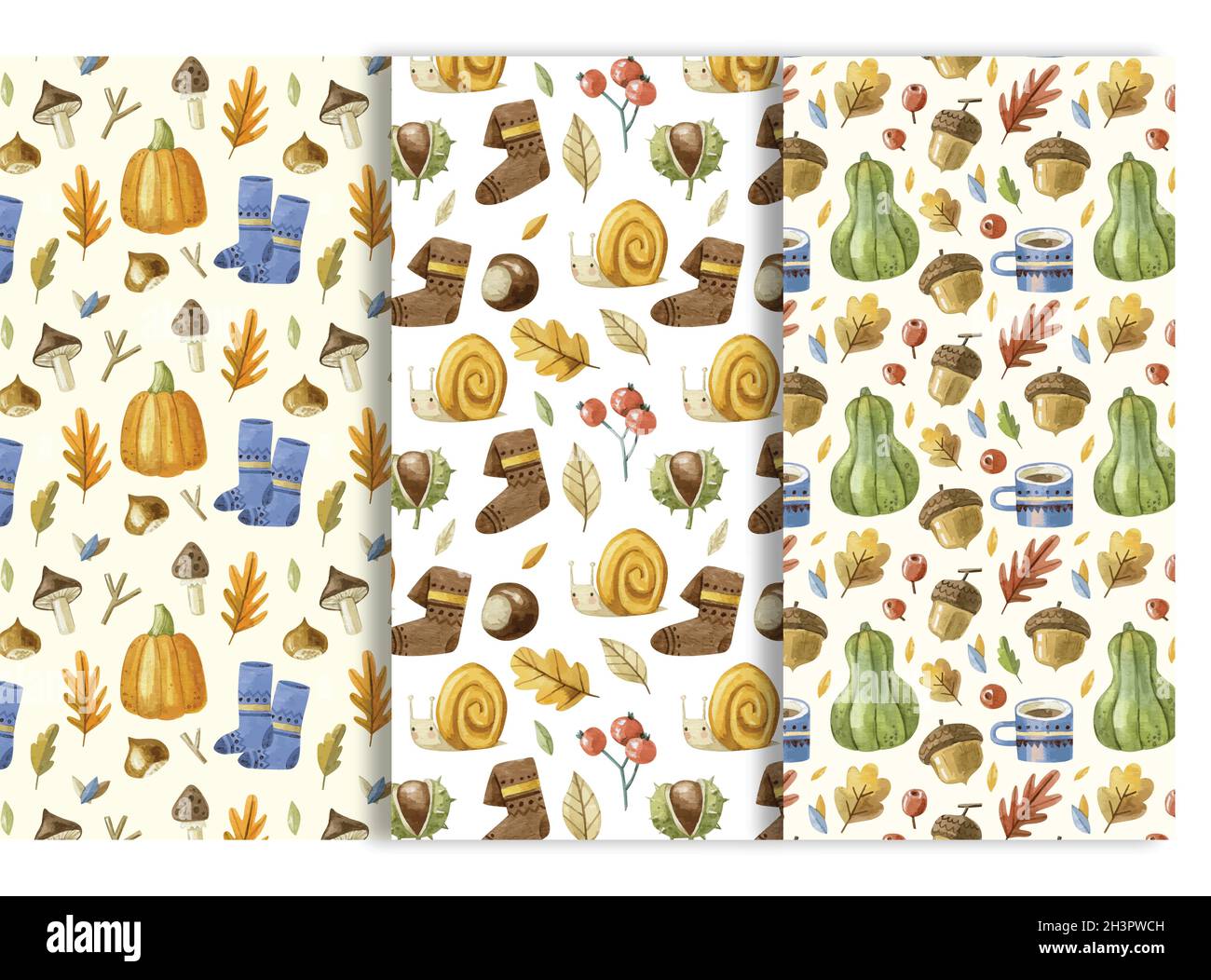 watercolor autumn patterns collection vector design illustration Stock Vector