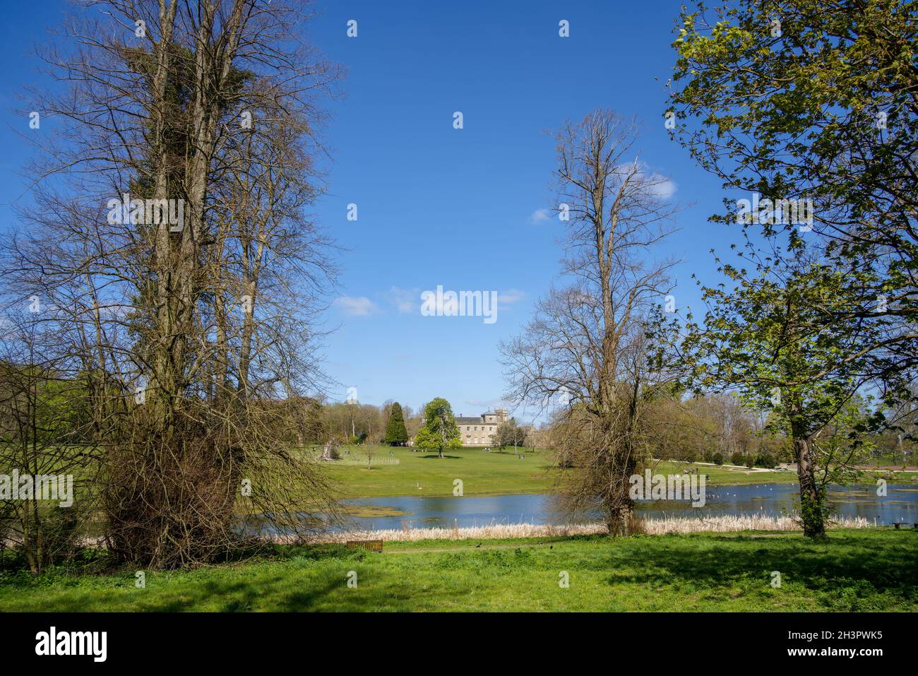 SWINDON, WILTSHIRE, UK -APRIL 25 : View of Lydiard Park showing a distant view of the Palladian house near Swindon Wiltshire on Stock Photo