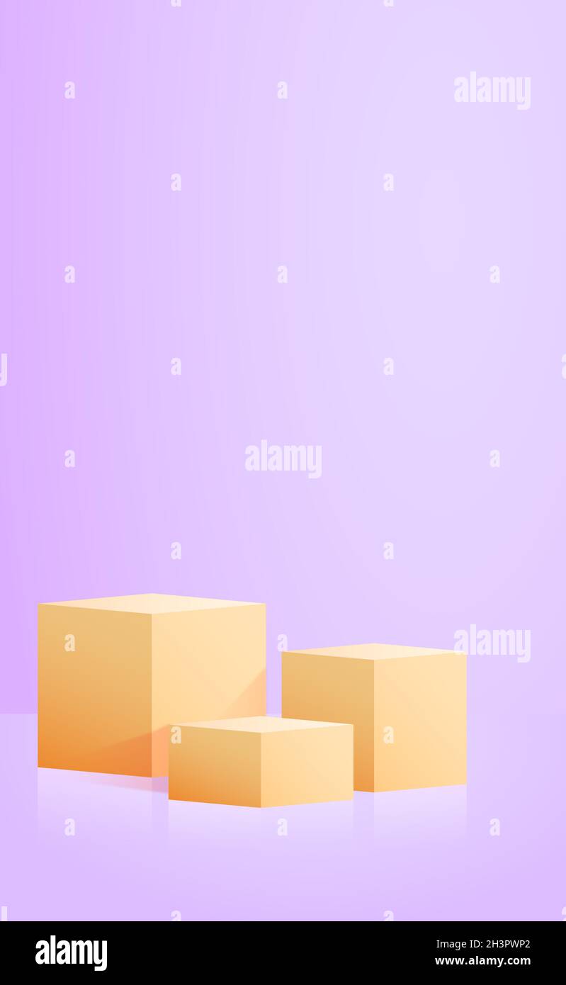 Realistic yellow cubes boxes on blue studio background Vector Stock Photo Alamy