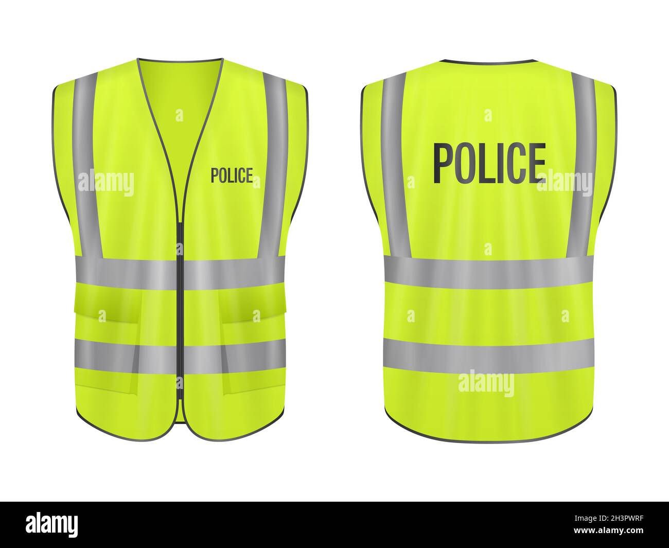 Safety vest police set on a white background. Vector illustration Stock