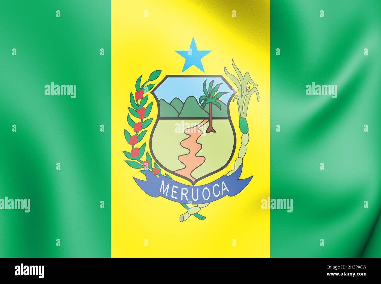 3D Flag of Meruoca (Ceara), Brazil. 3D Illustration. Stock Photo