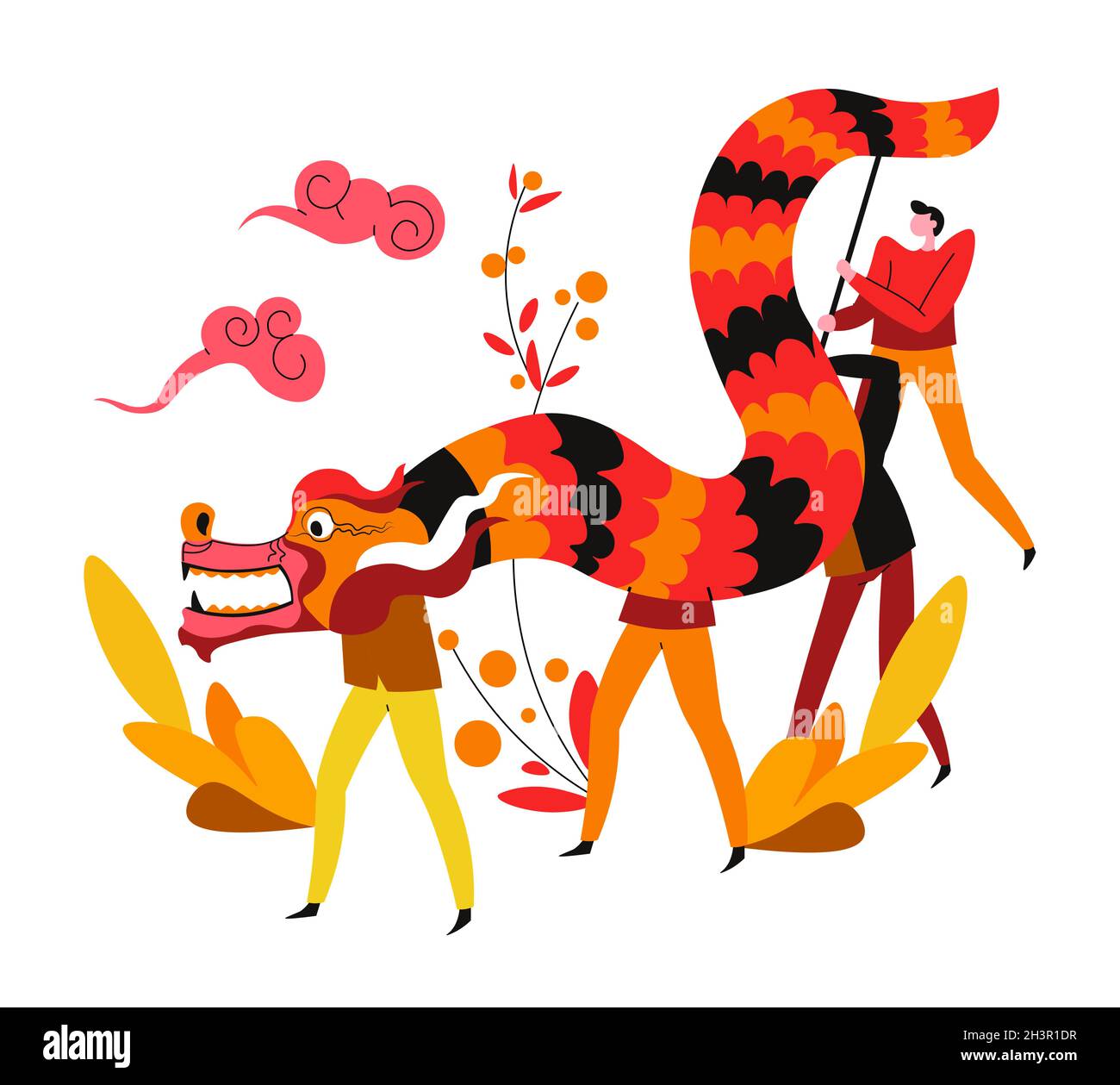 Chinese New Year festival, dragon dance performance Stock Vector