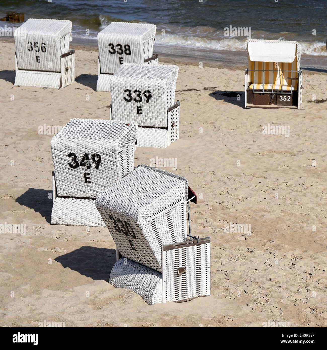 Beach chairs on the beach of Heringsdorf on the German coast of the Baltic Sea Stock Photo