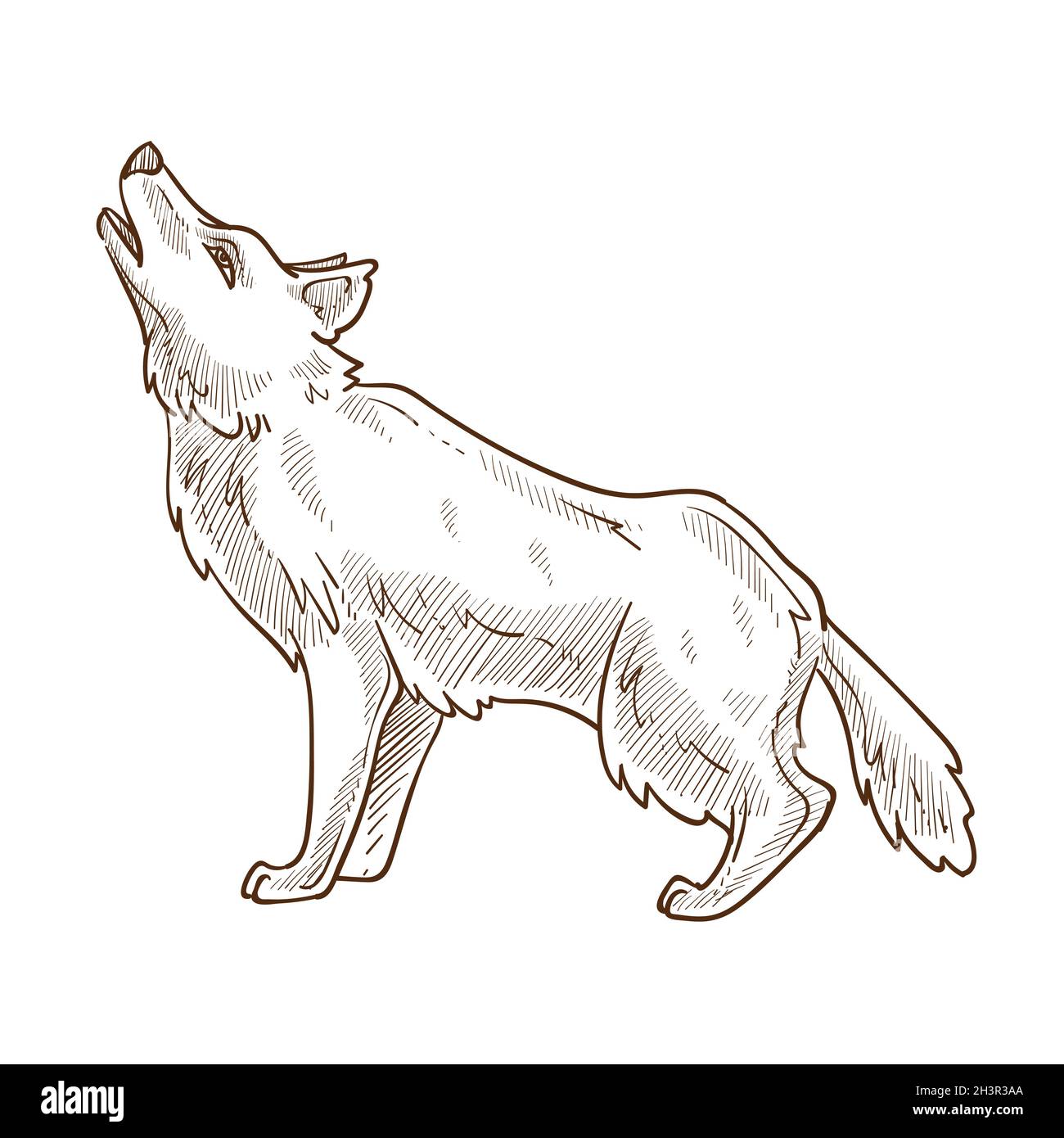 Wild animal, wolf howling at moon isolated sketch Stock Vector