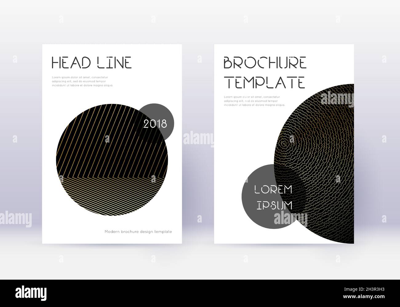 Trendy cover design template set. Gold abstract lines on black