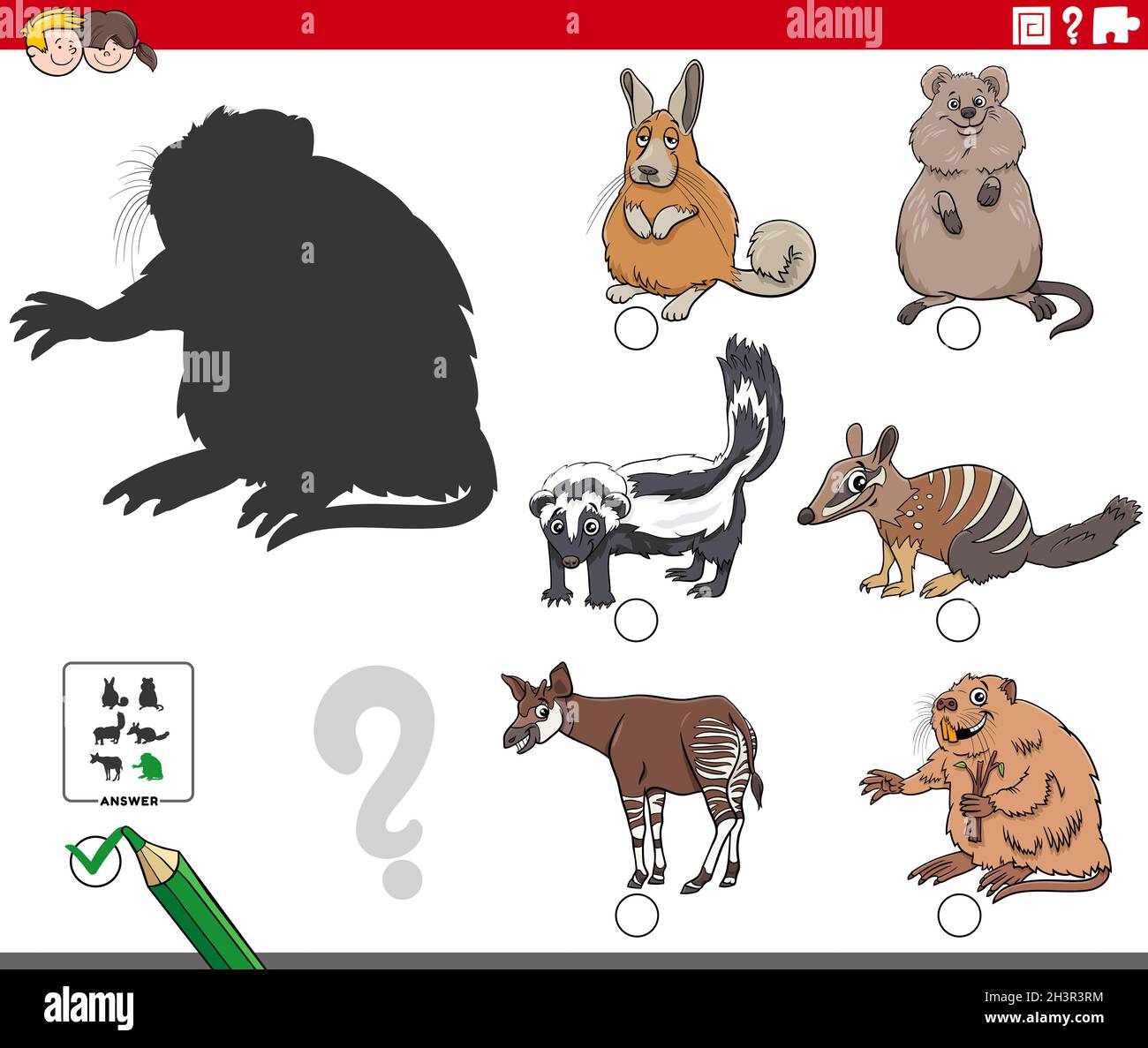 Educational shadows game with cartoon animal characters Stock Photo - Alamy