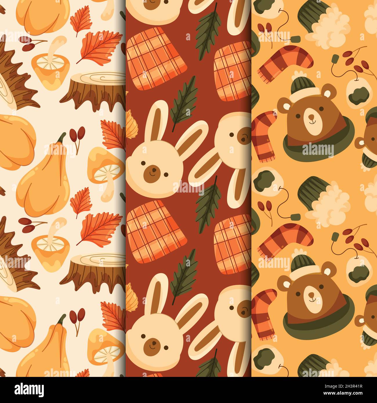 hand drawn flat autumn patterns collection vector design illustration Stock Vector