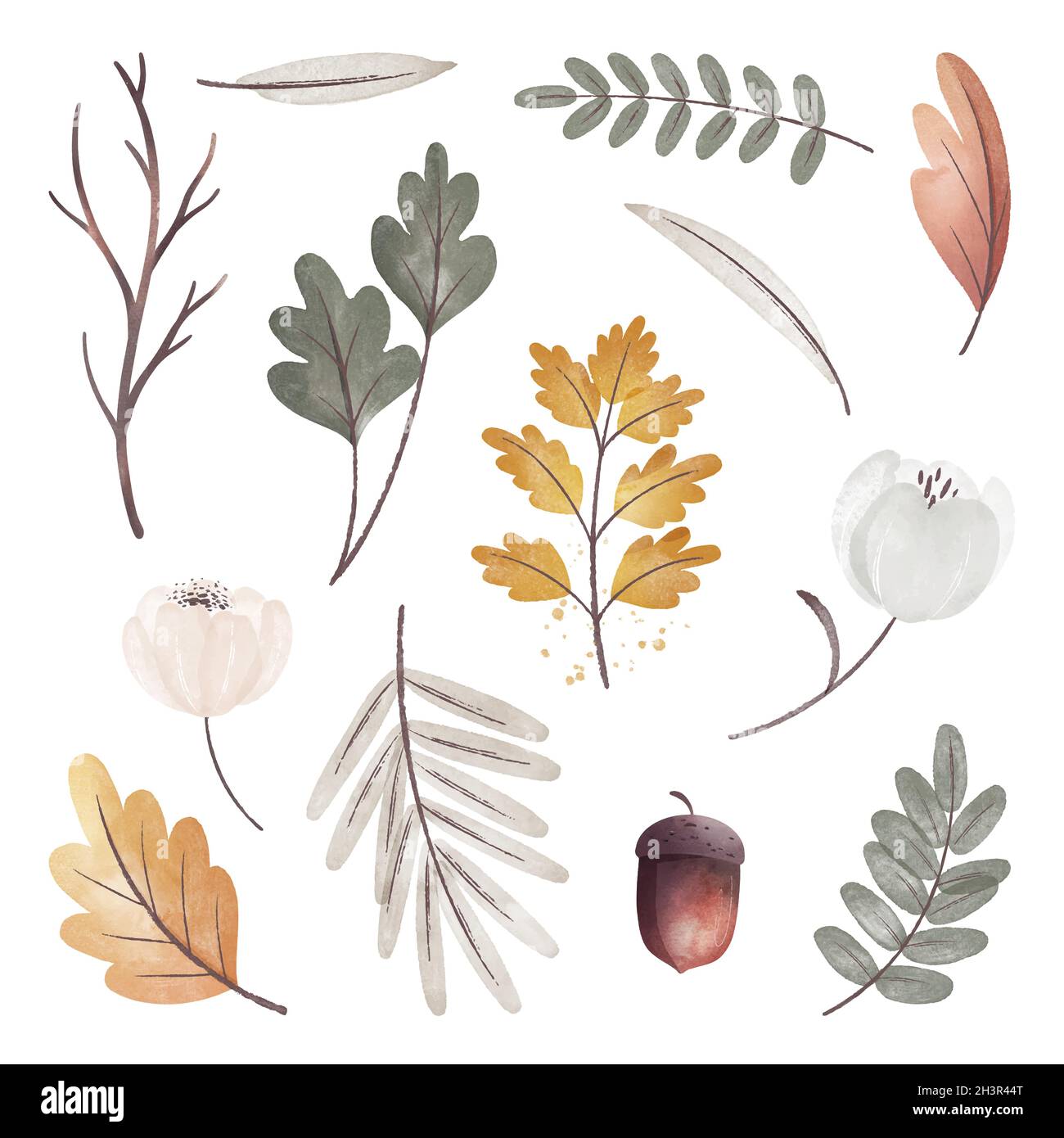 watercolor autumn forest set element vector design illustration Stock Vector