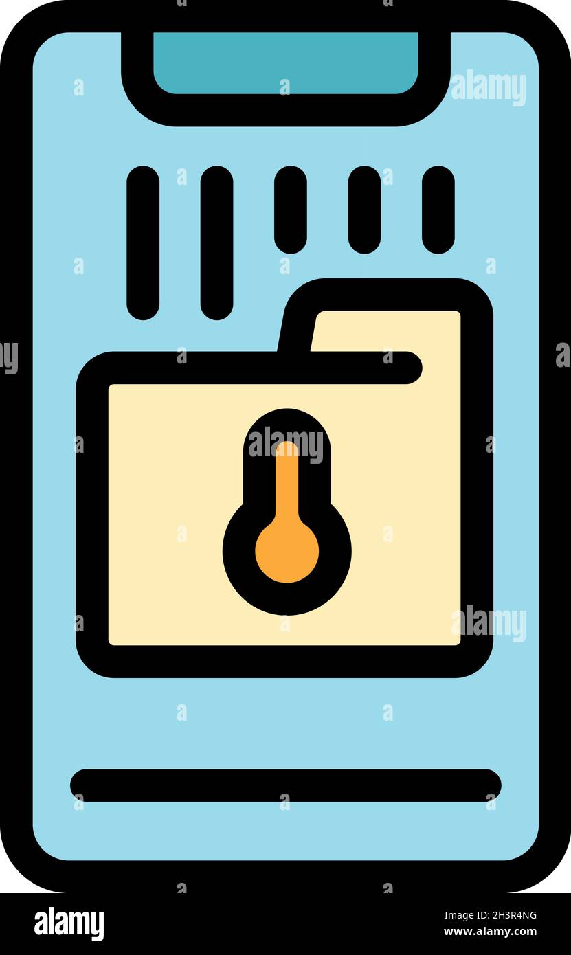 Secured smartphone folder icon. Outline secured smartphone folder vector icon color flat isolated Stock Vector