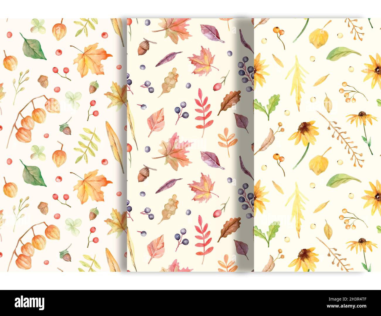 watercolor autumn patterns collection vector design illustration Stock Vector