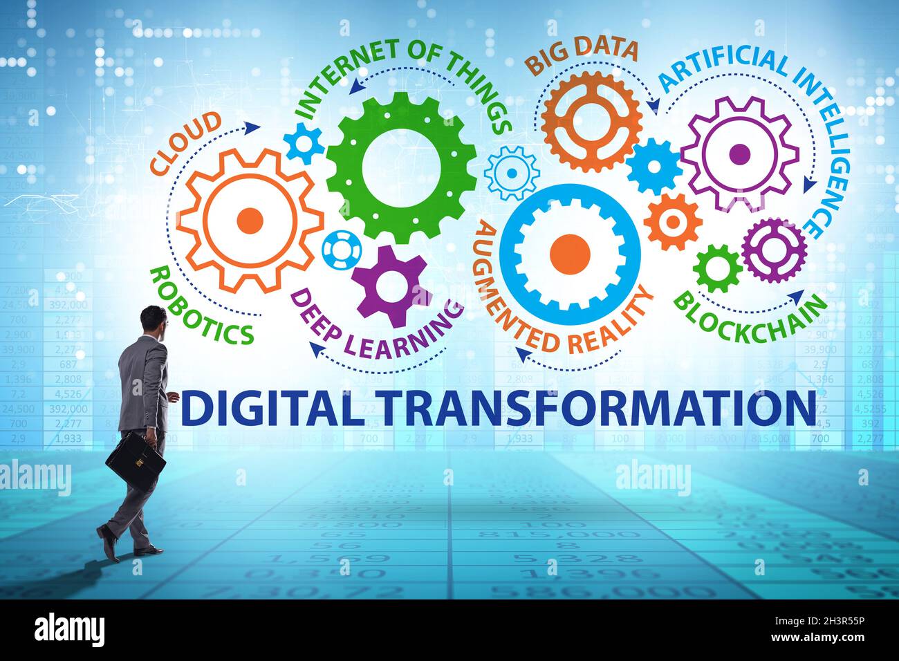 Concept of digital transformation with businessman Stock Photo