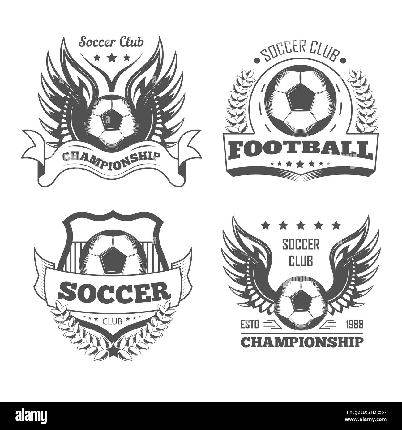 Football and soccer isolated icons, team logo or championship emblem Stock Vector