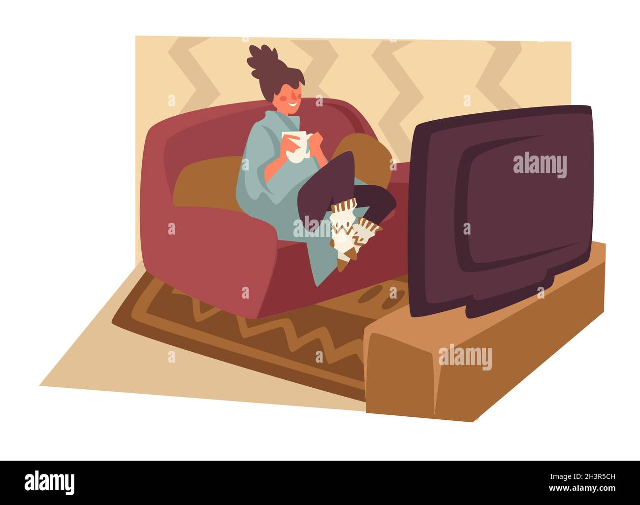 Laughing young woman relaxing couch Stock Vector Images - Alamy