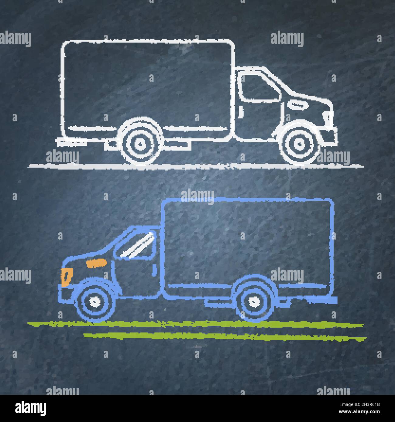 Vector chalk sketches of truck car on blackboard Stock Vector Image