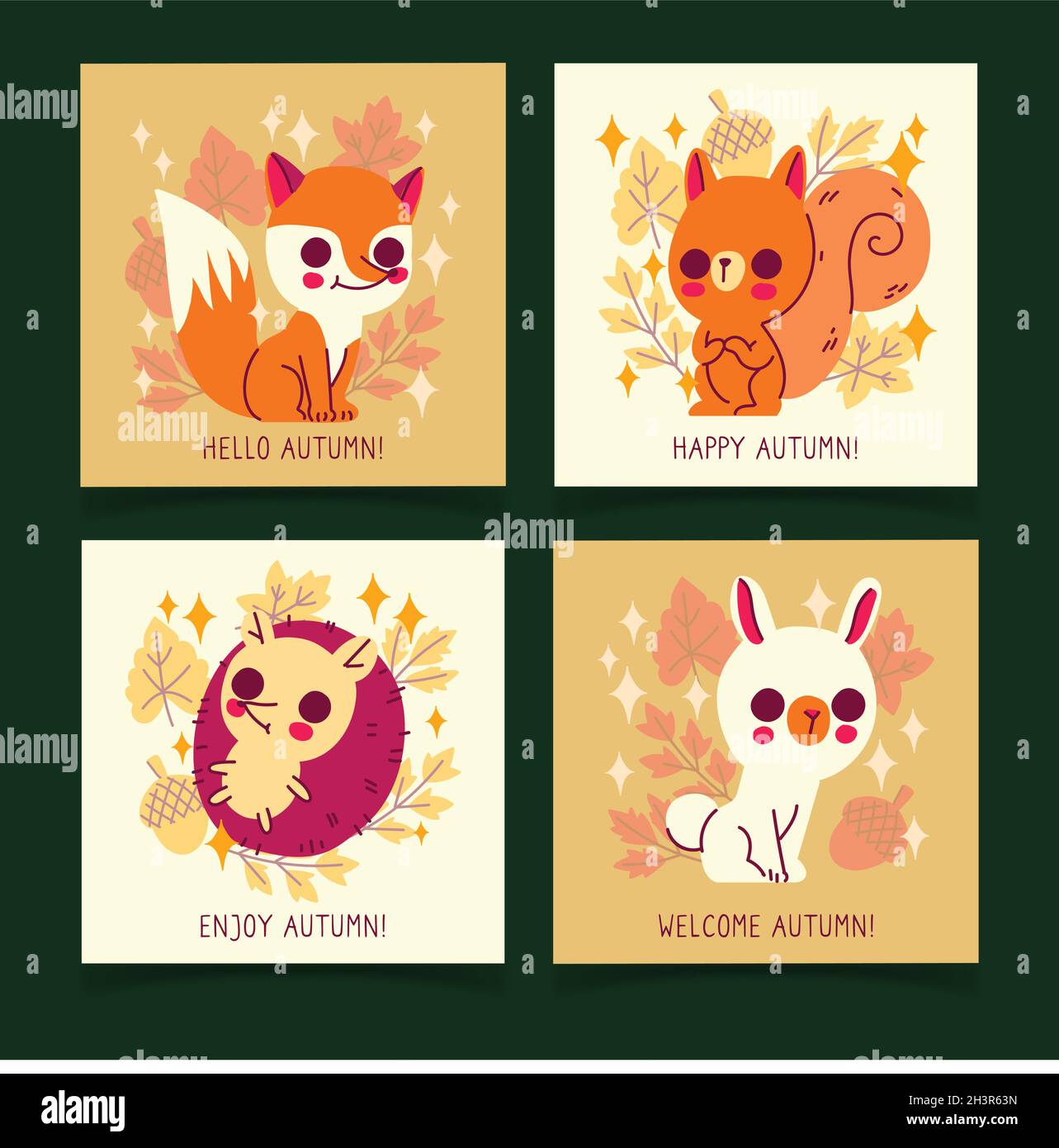 hand drawn autumn card set vector design illustration Stock Vector ...