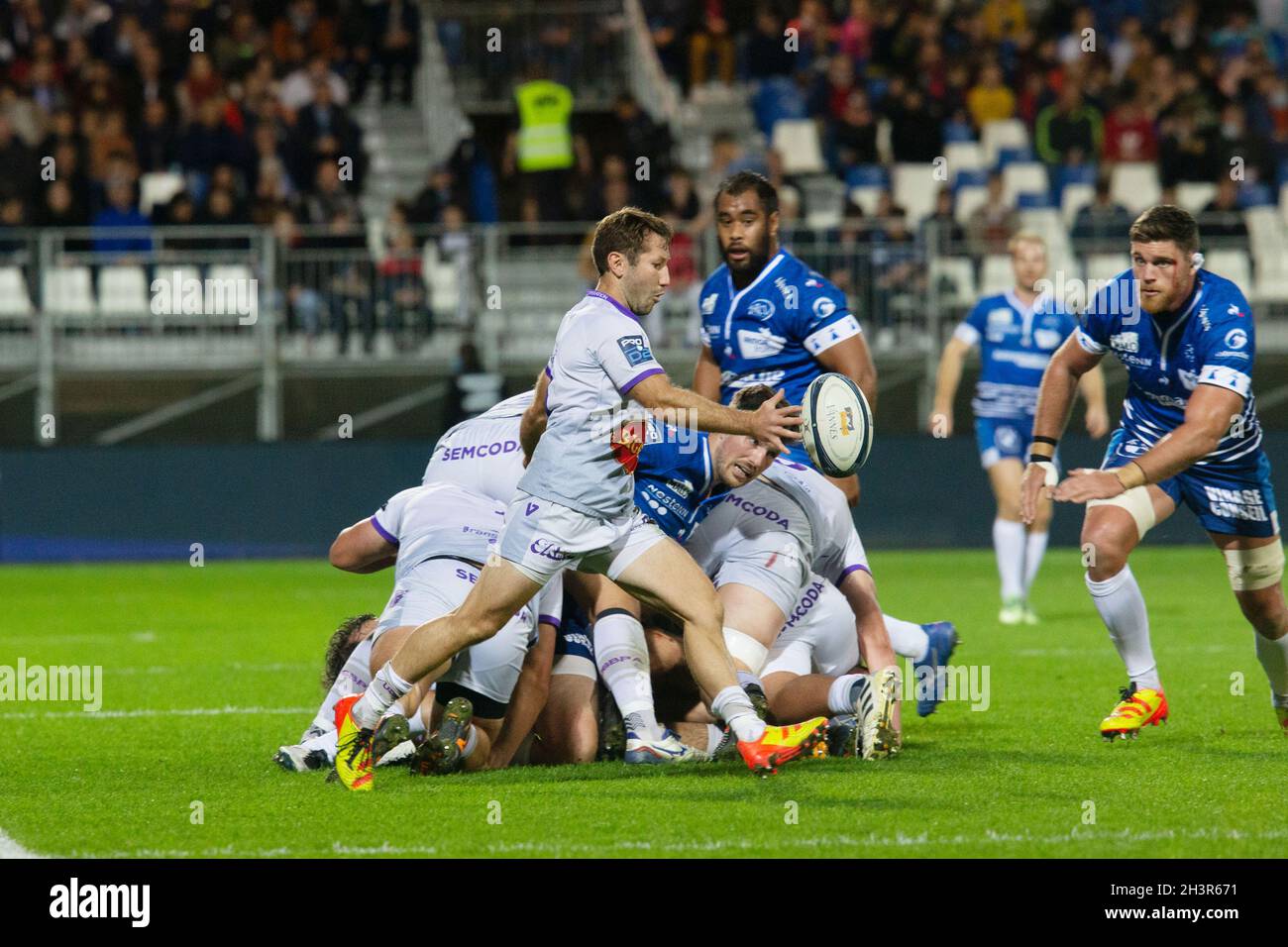 Vannes, France. 29th Oct, 2021. Titouan Guilon of US Bressane during the  French championship Pro D2 rugby union match between RC Vannes and US  Bressane PA (Bourg-en-Bresse) on October 29, 2021 at