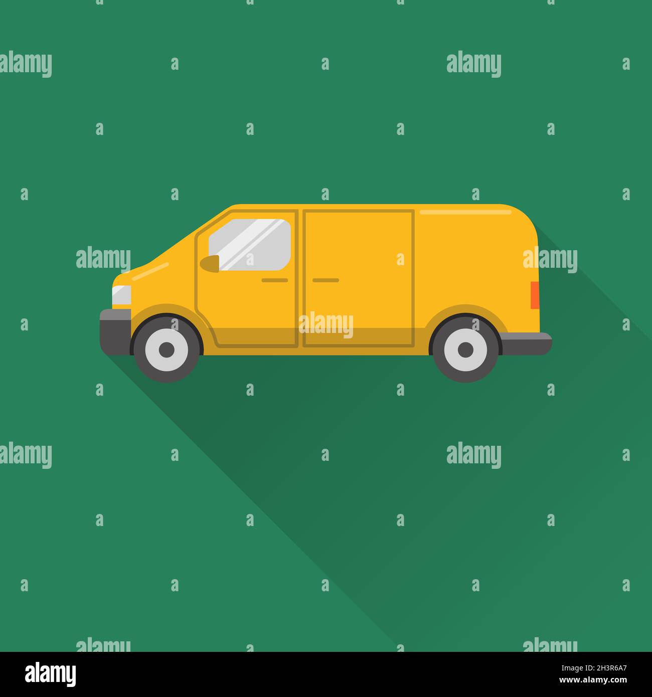 Flat style yellow minivan car icon with long shadow Stock Vector