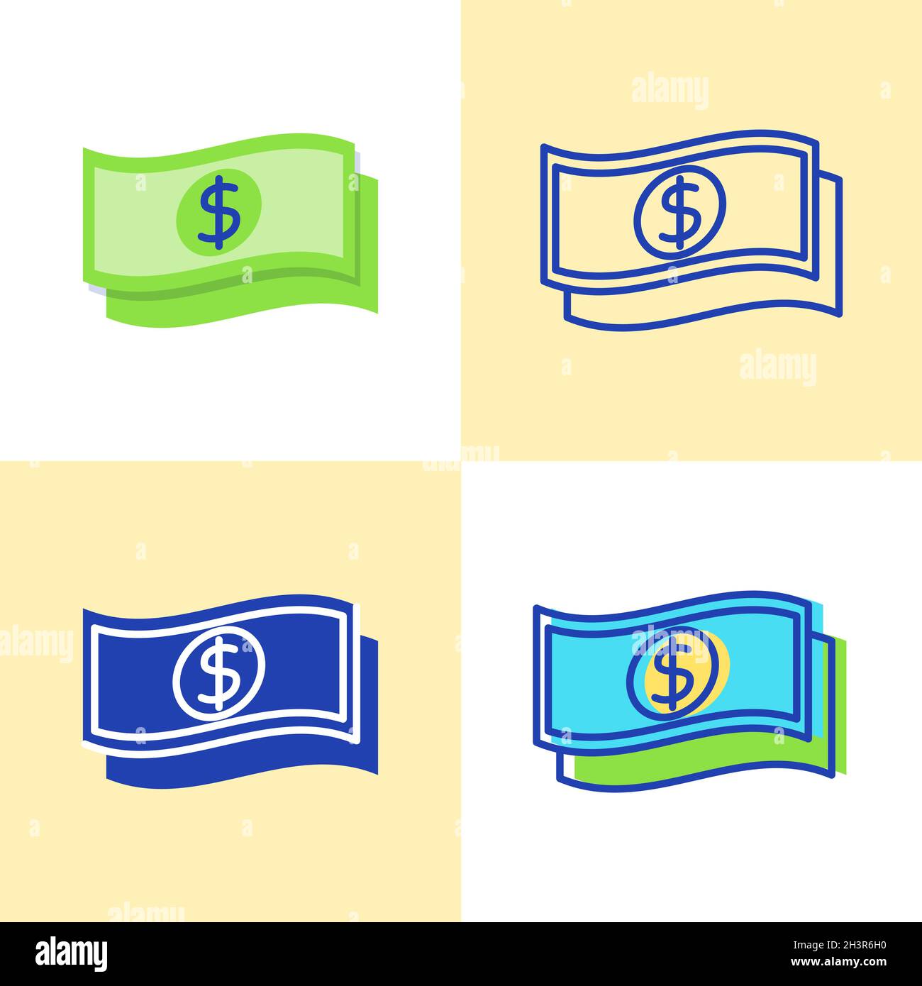 Dollar banknote icon set in flat and line style. Finance and money ...