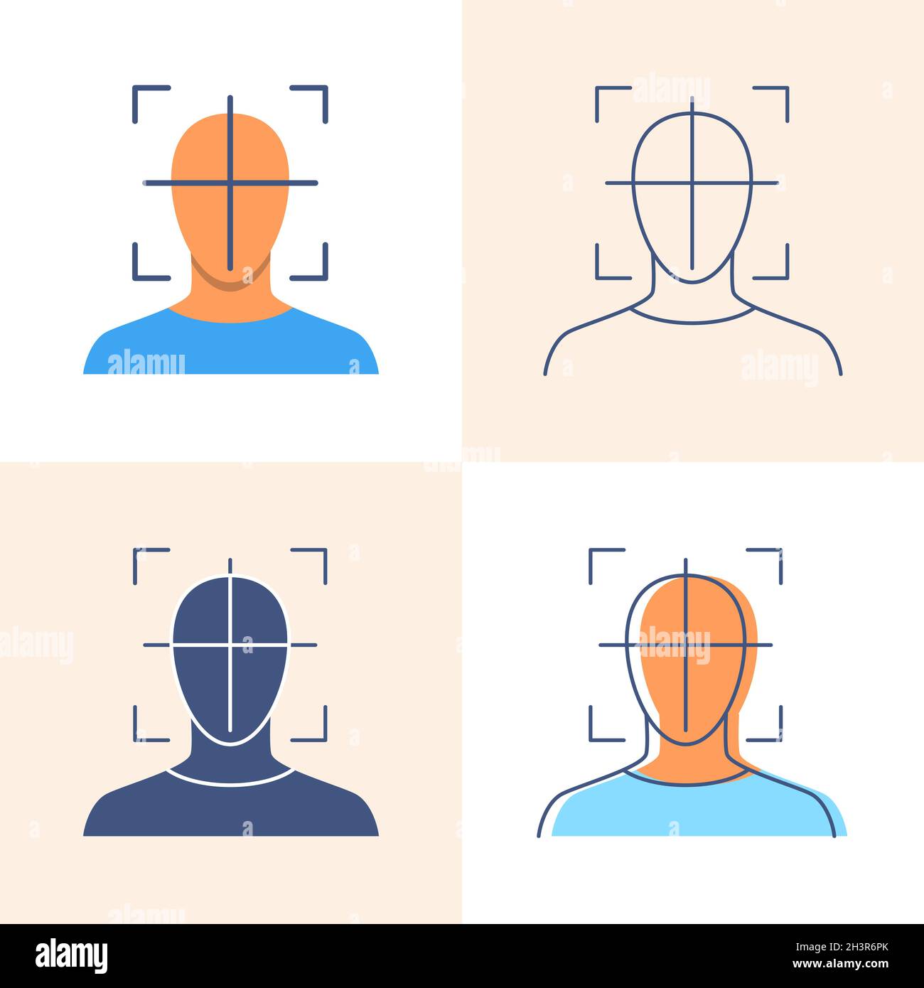 Head movement tracking icon set in flat and line style. Modern computer ...