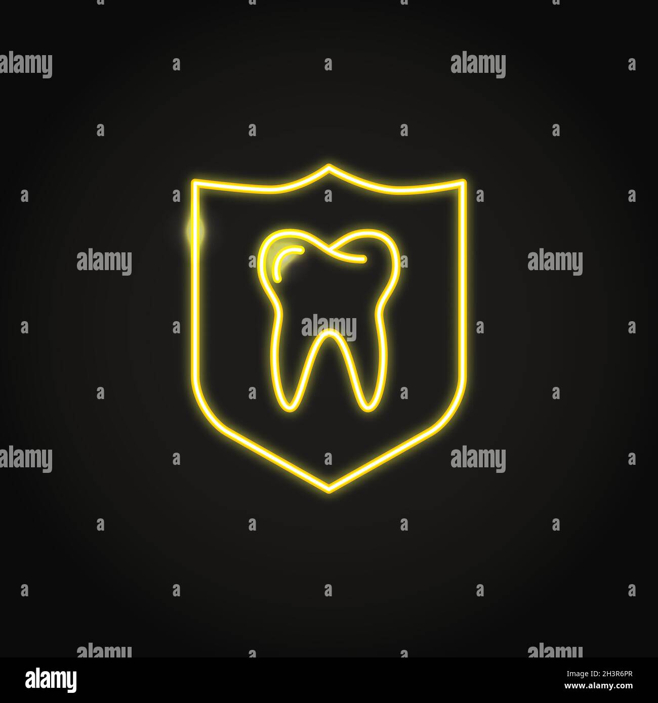 Neon teeth protection icon in line style. Dental shield symbol ...