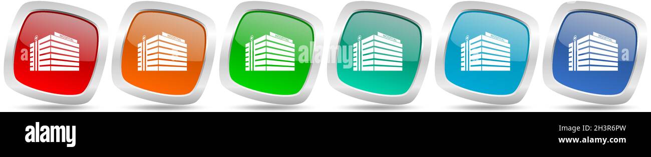 Hospital building vector icon set, modern design, silver metallic ...