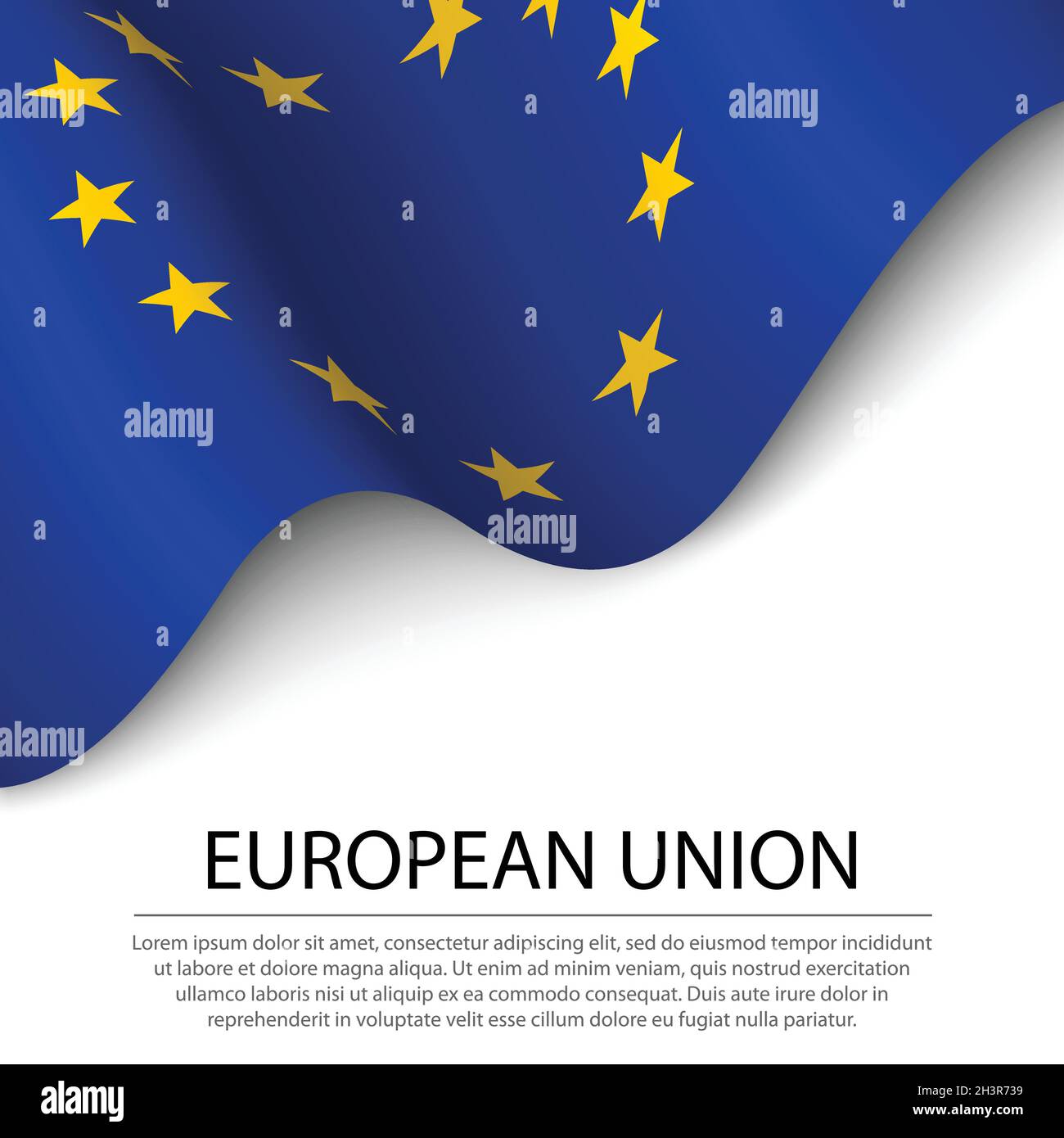 Waving flag of European Union on white background. Banner or ribbon ...