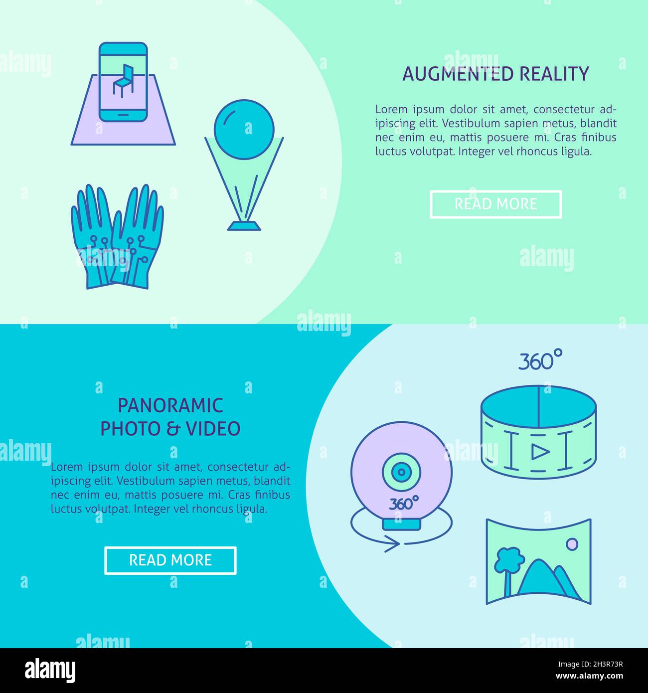 Virtual reality concept flyer templates in line style. Modern computer ...