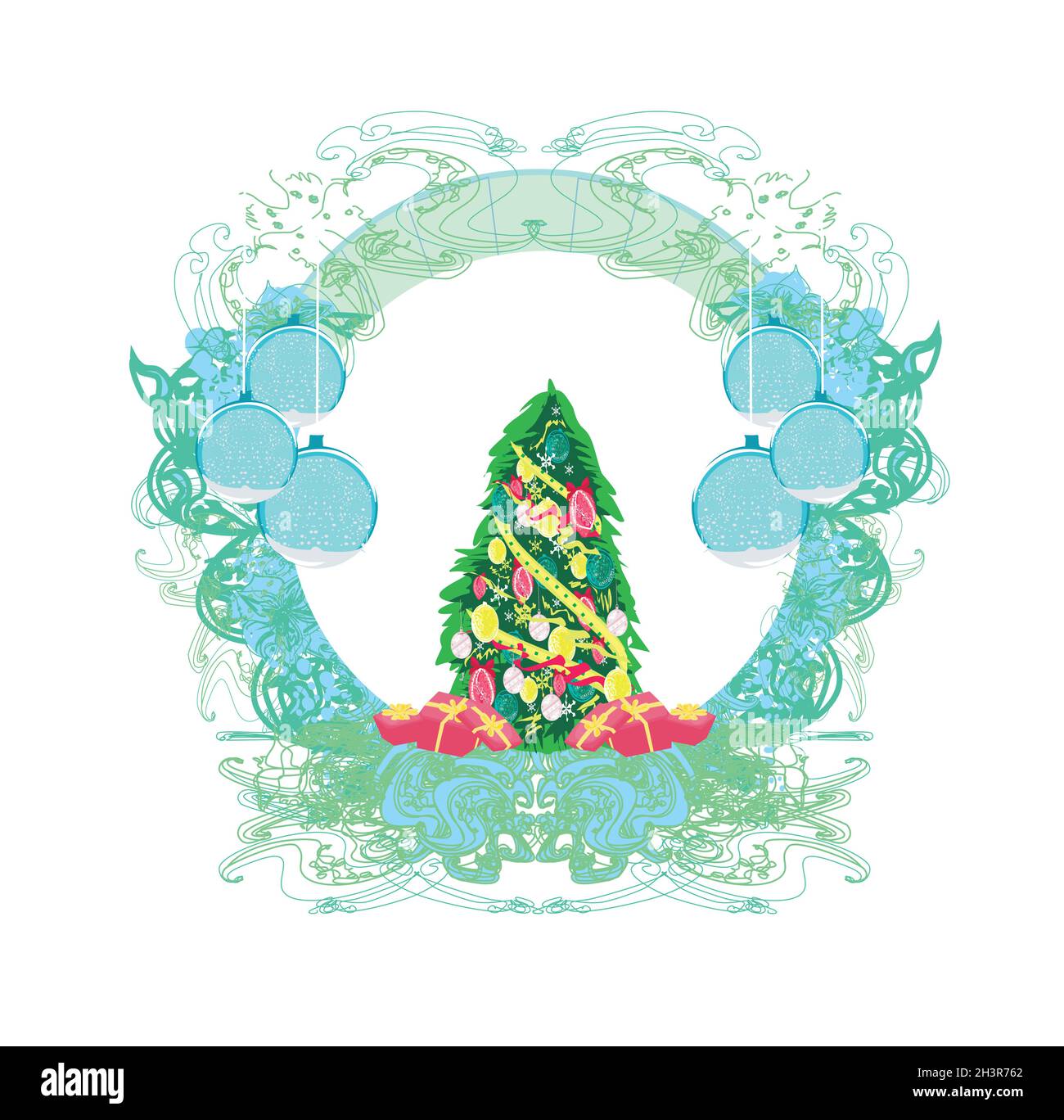 Abstract christmas tree card - decorative vintage frame Stock Vector