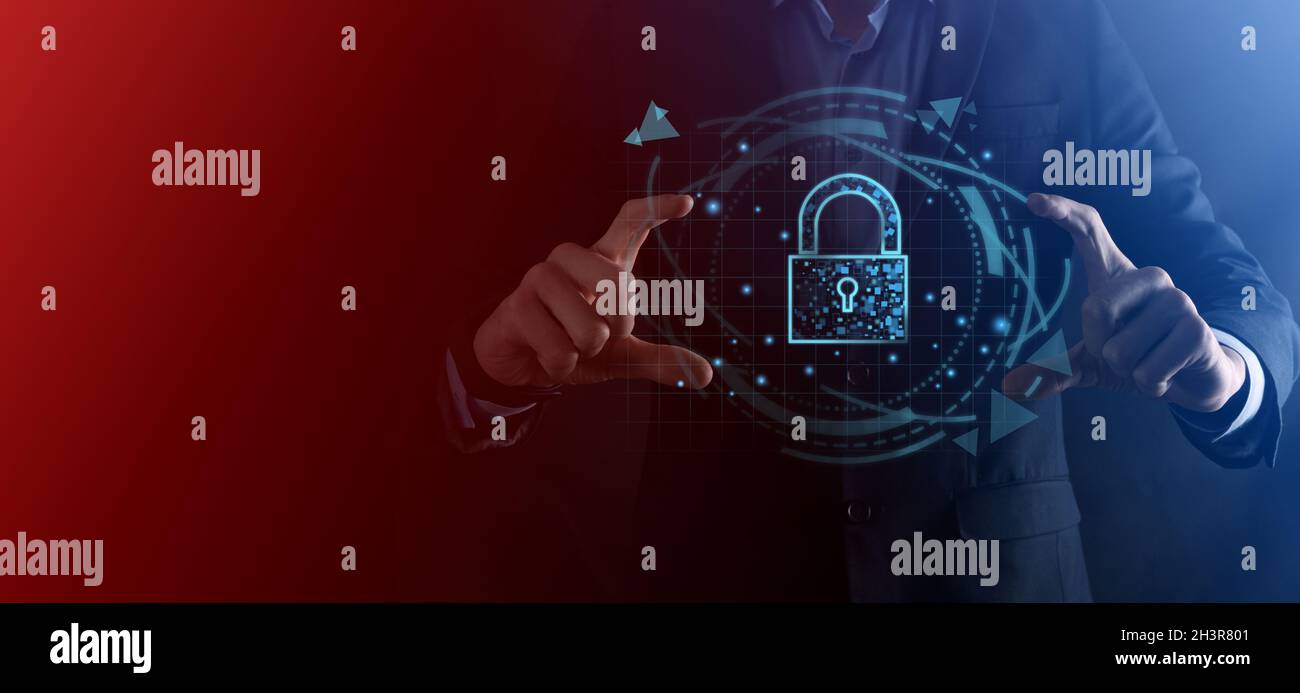 Cyber security network. Padlock icon and internet technology networking ...