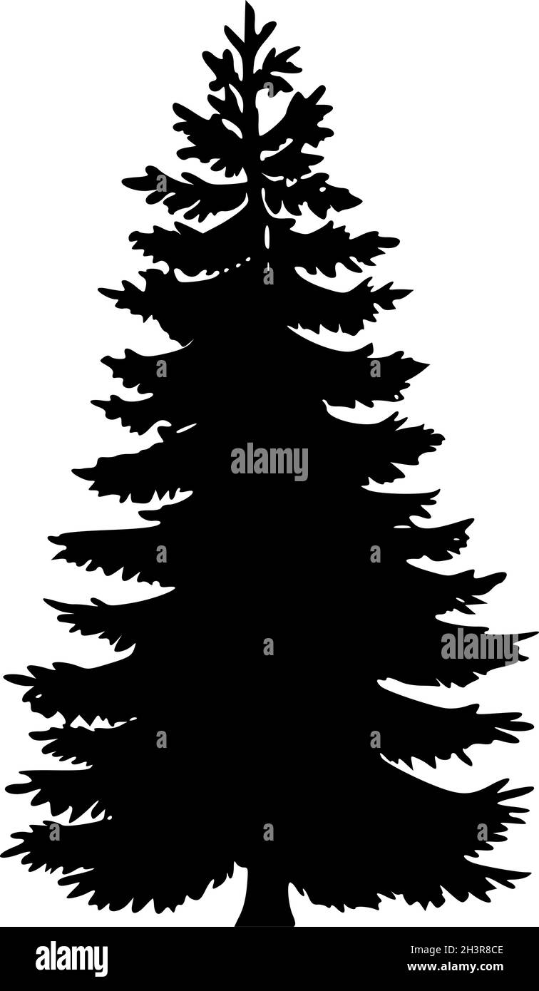 Vector Silhouette of a Christmas Tree in Black and White Stock Vector