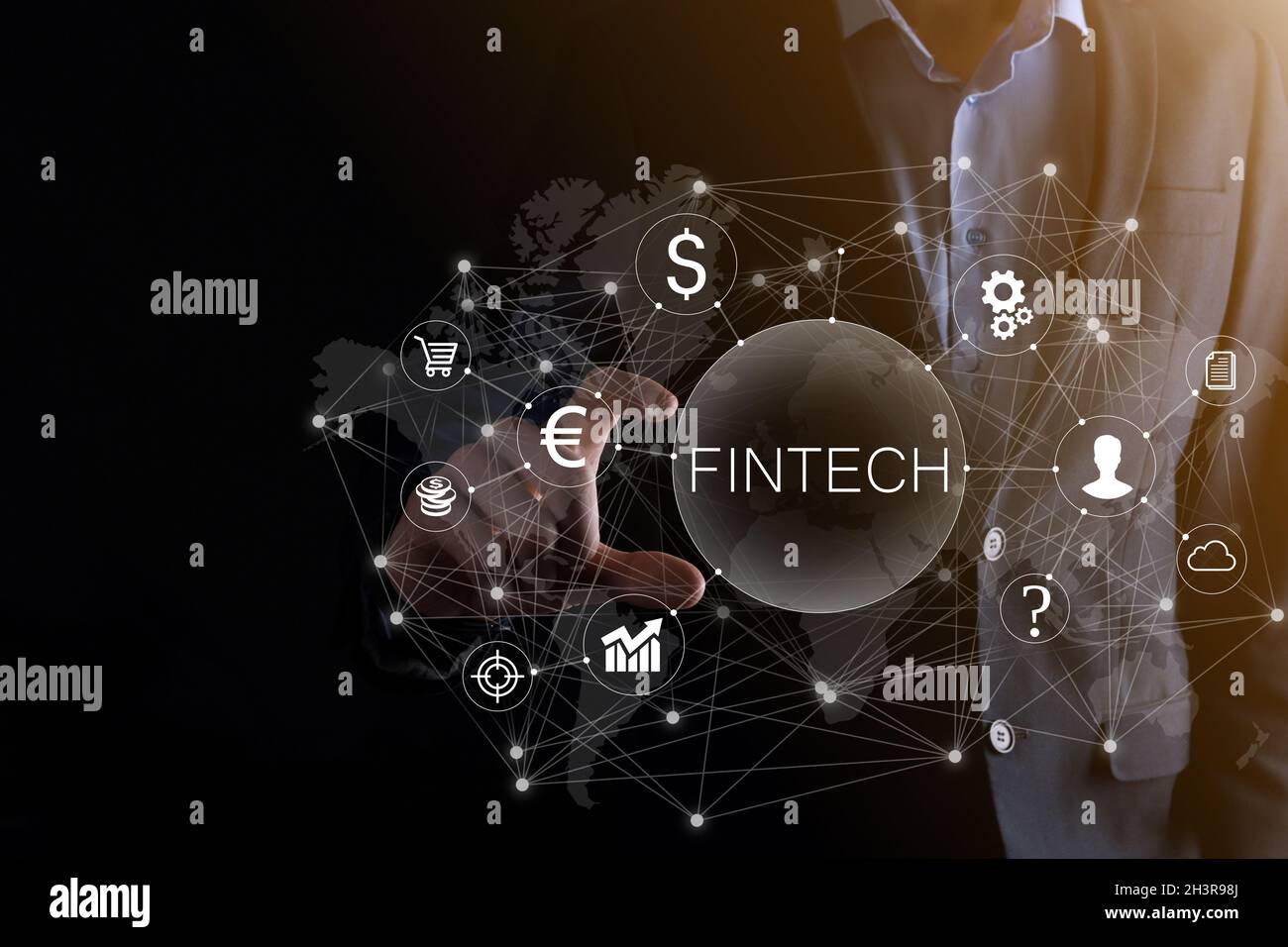 Businessman hold Fintech -financial technology concept.Business investment  banking payment. Cryptocurrency investment and digital money. Business conc  Stock Photo - Alamy