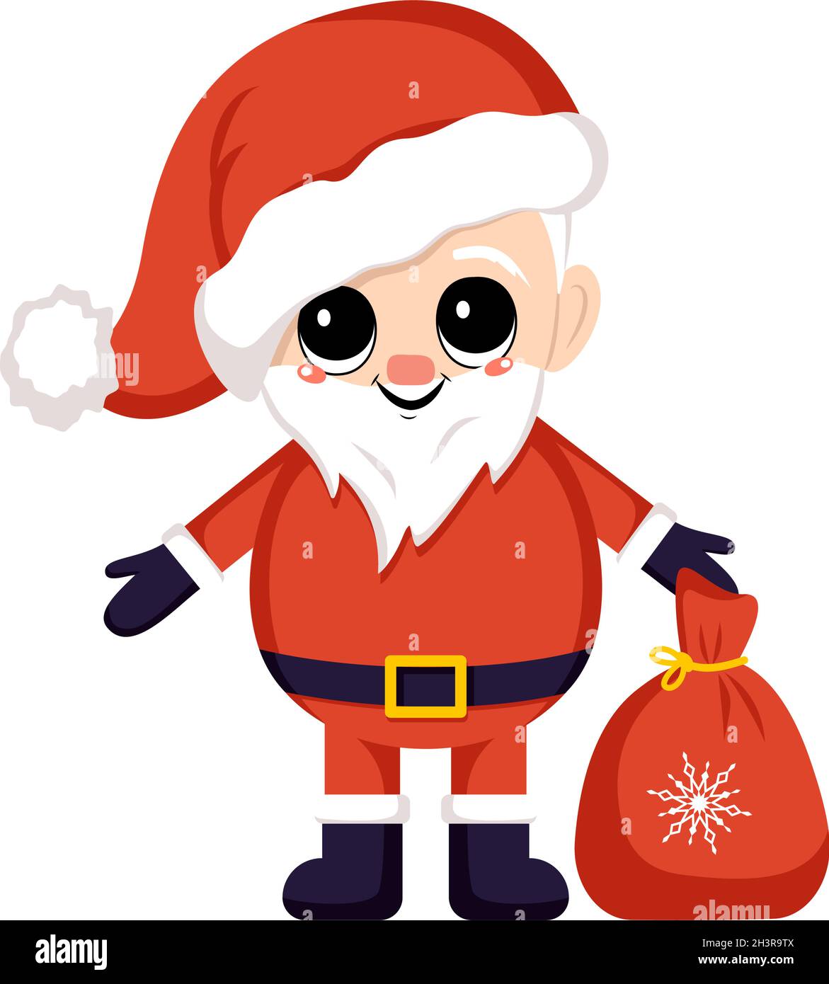 Santa Claus in red costume and hat with bag of gifts. Symbol of New ...